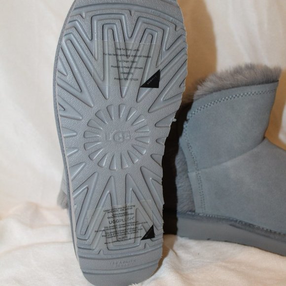 NIB UGG MINI FLUFF HI LOW SUEDE SHEARLING BOOTS GRAY - Picture 5 of 7